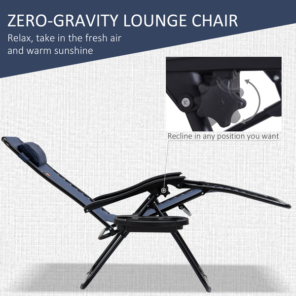 Ensemble de 2 chaises de patio Zero Gravity avec table d'appoint, porte-gobelets et coussins pour piscine, jardin, pelouse, plage, bleu