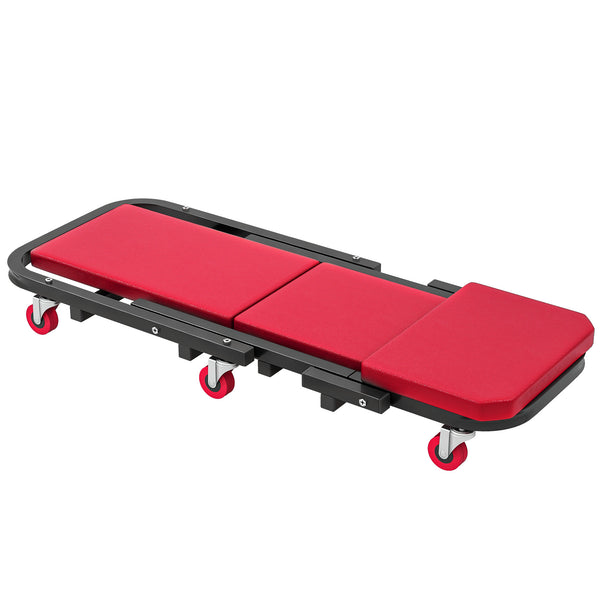 2-in-1 rolling mechanic's trolley with cushion, 6 wheels, red