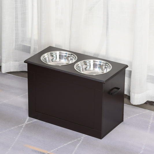 Gamelles surélevées pour grands chiens avec rangement, 2 gamelles en acier inoxydable, couleur café