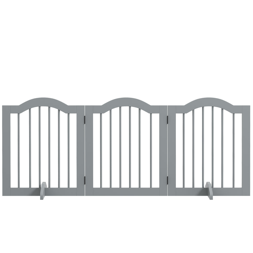 24" Freestanding Pet Gate For Dogs with 2 Support Feet, Light Grey