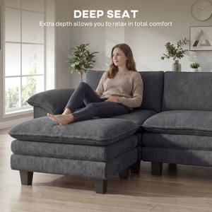 Sectional Sofa, L Shaped Couch with Deep Seat, Movable Ottoman and Pillow-top Armrests, Dark Grey