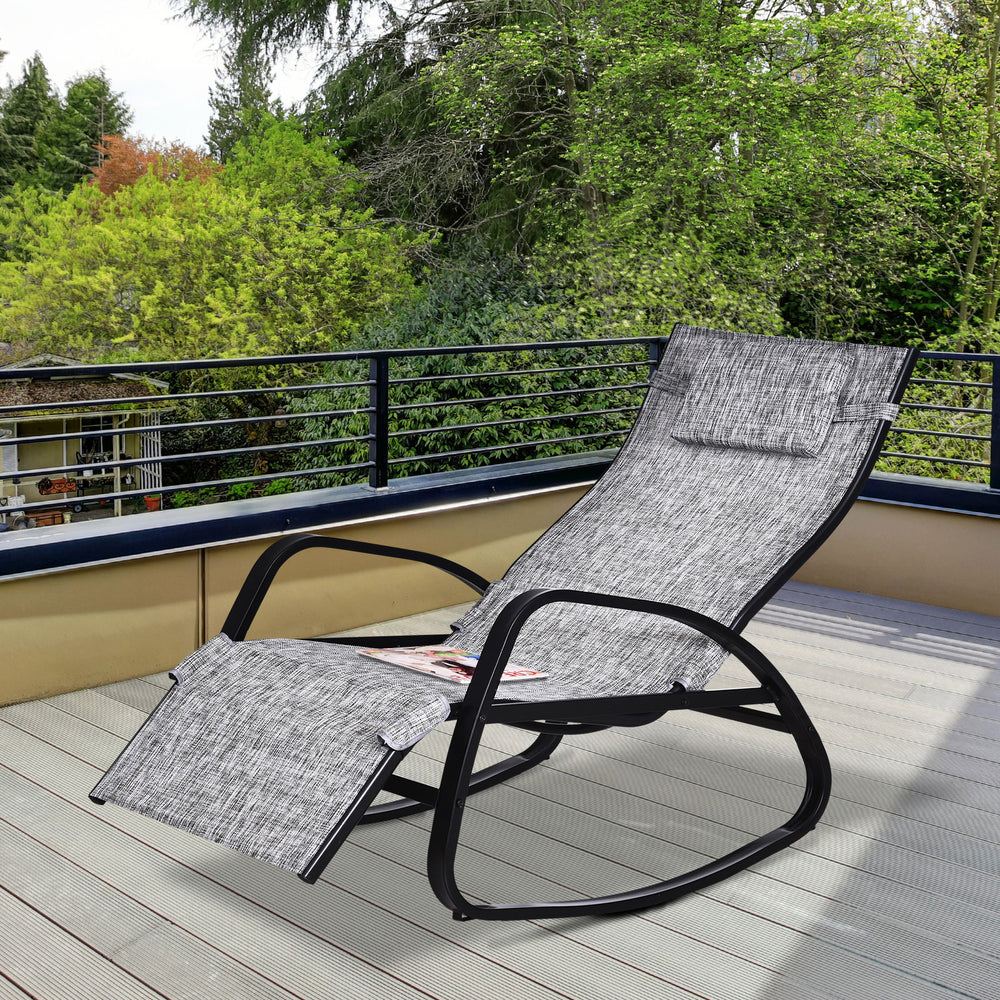 Patio Rocking Lounge Chair Adjustable Texteline Zero Gravity Rocker Outdoor Recliner Seat w/ Pillow, Footrest