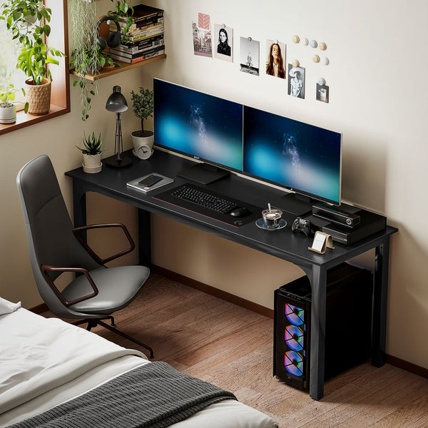 Computer desk with metal legs, aged black
