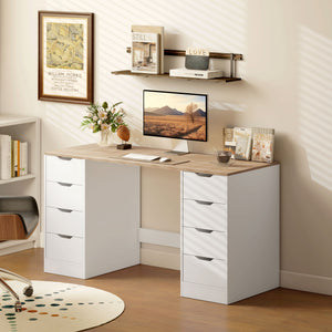 Bureau à 8 tiroirs moderne pour bureau ou salon, blanc