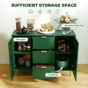 Meuble de rangement de cuisine moderne avec 3 tiroirs et étagères réglables, vert