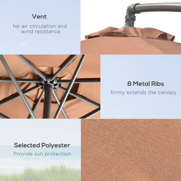 Parasol déporté de 9,5 pieds, couleur café