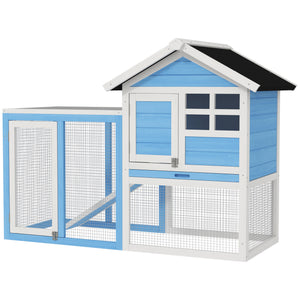 Clapier en bois 49" avec toit incliné et enclos, bleu clair