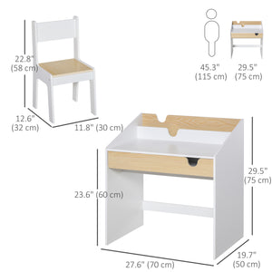 2-Piece Desk and Chair Set with Sliding Storage Drawer, White