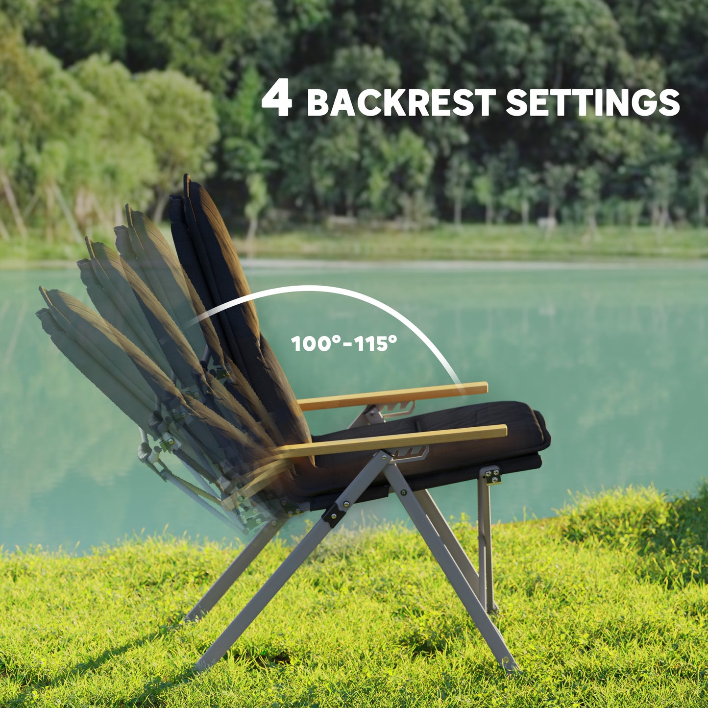 Lot de 2 chaises de camping Outsunny, chaise pliante portable avec siège rembourré et sac, fauteuil inclinable d'extérieur à dossier haut, noir