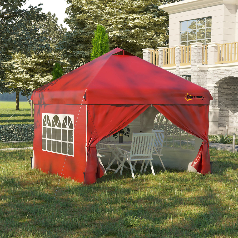 Gazebo pliant 10 x 10 avec sac de transport à roulettes, rouge