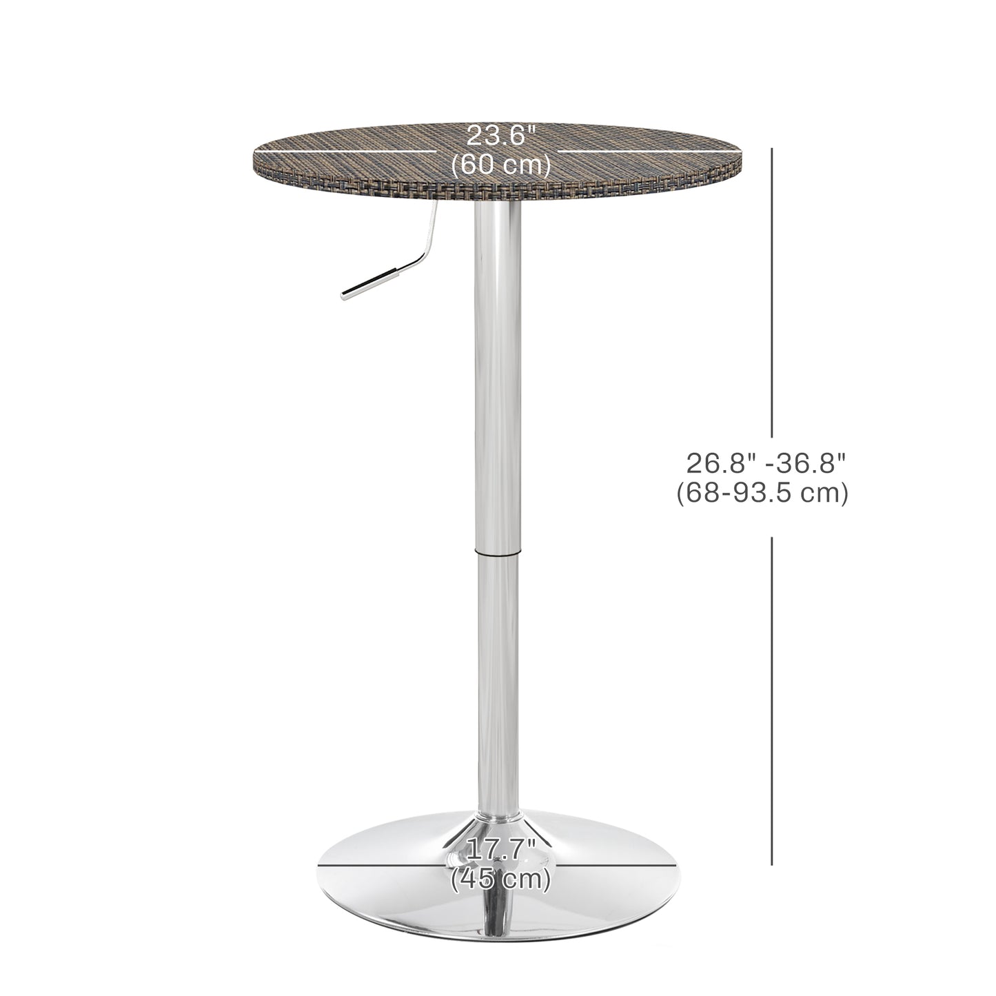 Table de bar réglable pour 2 personnes, ronde avec plateau en rotin synthétique et base en acier, marron