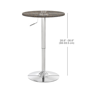 Table de bar réglable pour 2 personnes, ronde avec plateau en rotin synthétique et base en acier, marron