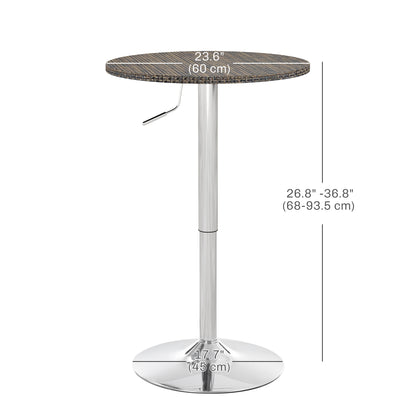 Table de bar réglable pour 2 personnes, ronde avec plateau en rotin synthétique et base en acier, marron