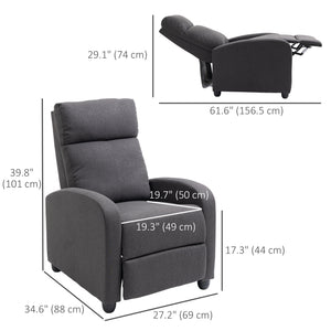 Fauteuil inclinable manuel en tissu respirant pour cinéma maison avec assise rembourrée, gris foncé