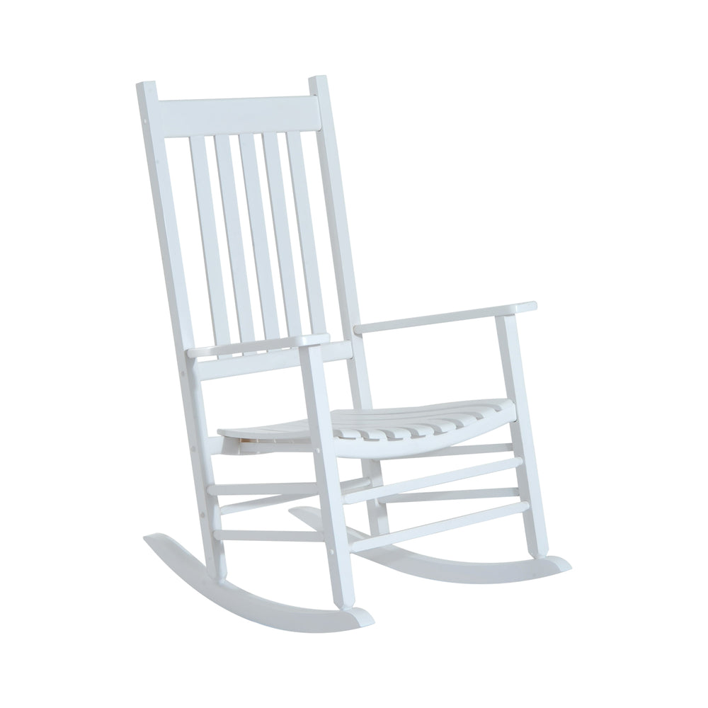 Wooden White Porch Rocking Chair Patio Rocking Single Leisure Reclining Seat Armchair