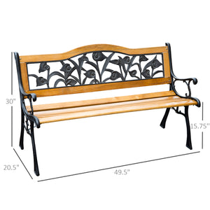 Banc de jardin 50" 2 places pour jardin, fonte/bois, naturel