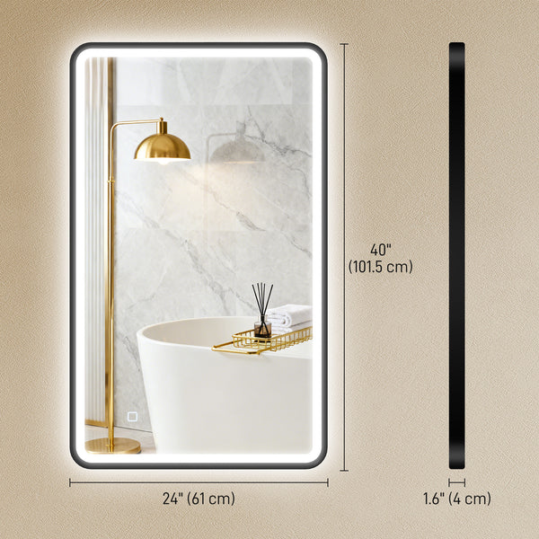 HOMCOM 101.6 x 61 cm bathroom mirror with LED lighting, wall-mounted, 3 colors, dimmable, horizontal/vertical format, black