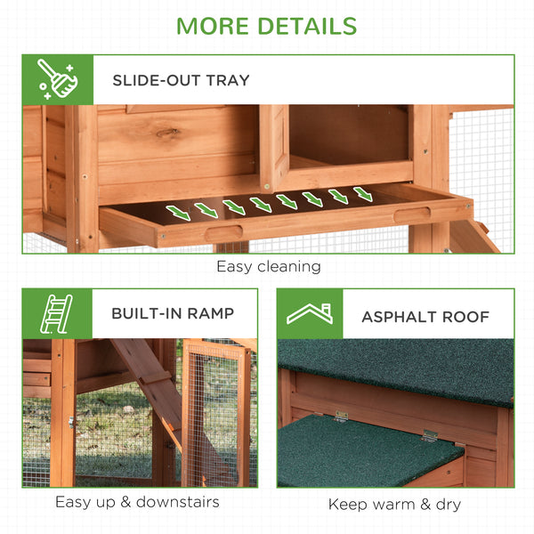 Wooden chicken coop with resting run, removable nesting box and waterproof asphalt roof