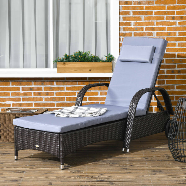 Chaise longue with headrest, silver grey