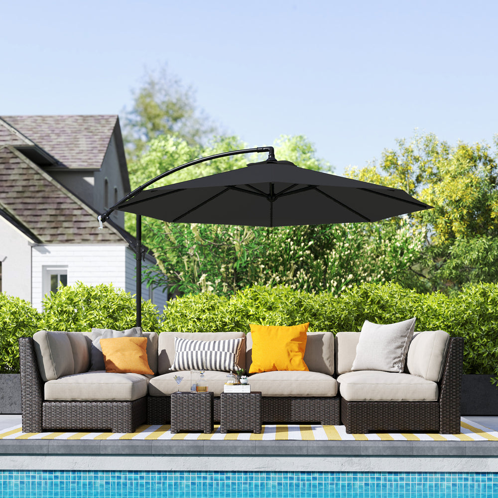 Parasol déporté de 9,7 pieds avec base et manivelle, noir