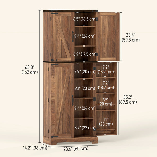 Armoire garde-manger haute effet bois brun avec 10 tablettes et 8 porte-épices