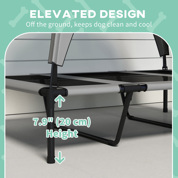 Elevated dog bed with breathable mesh canopy, light gray