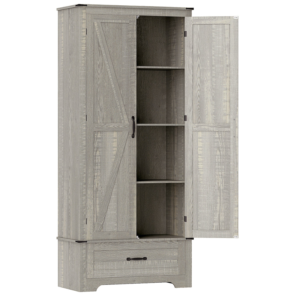 Armoire de cuisine style campagnard avec étagères réglables, armoire de cuisine à 2 portes, gris clair vieilli