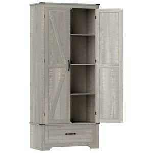 Armoire de cuisine style campagnard avec étagères réglables, armoire de cuisine à 2 portes, gris clair vieilli