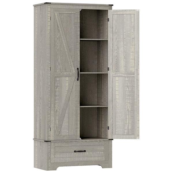 Armoire de cuisine style campagnard avec étagères réglables, armoire de cuisine à 2 portes, gris clair vieilli