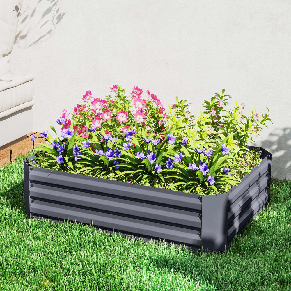 Galvanized raised planter, dark grey