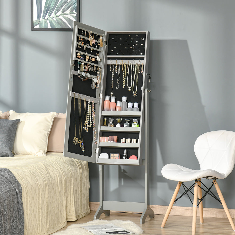 Armoire à bijoux avec miroir verrouillable et 3 angles réglables, gris