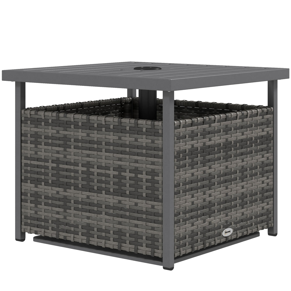 Table basse de patio en rotin tressé avec trou pour parasol - Gris chiné