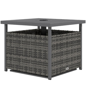 Table basse de patio en rotin tressé avec trou pour parasol - Gris chiné