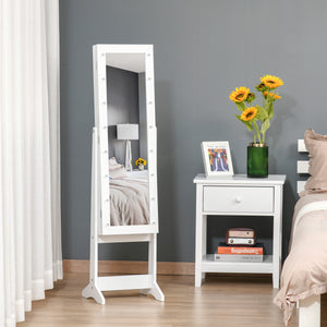 Armoire à bijoux sur pied avec miroir éclairé, angle réglable et 16 LED, blanc chaud