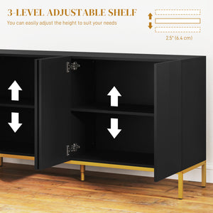 Buffet de rangement avec étagères réglables, portes à fermeture amortie, noir