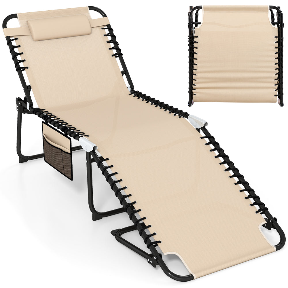 Chaise longue pliante 4 positions avec dossier et repose-pieds réglables