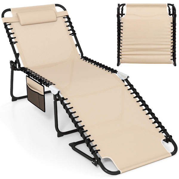 Folding chaise lounge with 4 positions, adjustable backrest and footrest