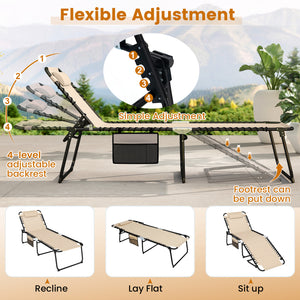 Folding chaise lounge with 4 positions, adjustable backrest and footrest