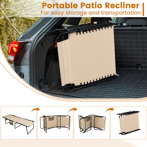 Folding chaise lounge with 4 positions, adjustable backrest and footrest