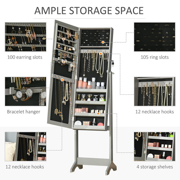 Armoire à bijoux avec miroir verrouillable et 3 angles réglables, gris