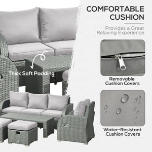 6 Pieces Patio Furniture Set, Outdoor rattan Sectional Furniture with recliner, for Lawn Garden Backyard