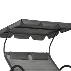 Outdoor Patio Chaise Lounge Chair, Patio Sun Lounger w/ Sunshade Roof, for Two People with Wheels and Breathable Sling Mesh Bed, Pillows, Dark Gray