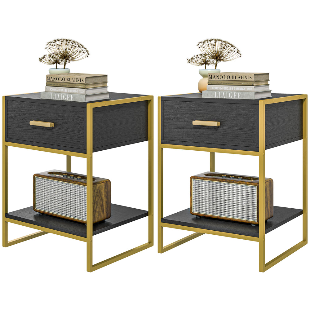 Ensemble de 2 tables de chevet modernes, noir et doré
