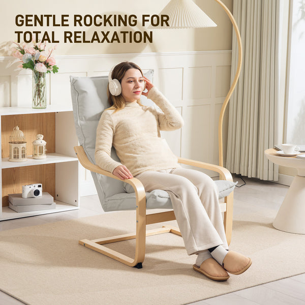 Fauteuil d'appoint en tissu et bois de bouleau avec pieds et accoudoirs incurvés, blanc crème