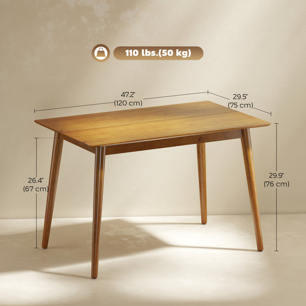 47" x 30" Dining Table, Farmhouse Dining Room Table with Pine Wood Frame, Space Saving Kitchen Table, Brown