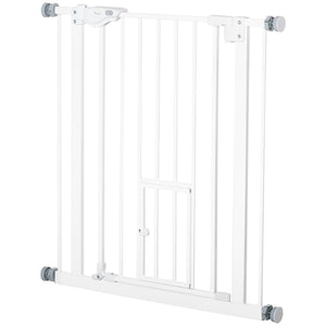 Barrière pour animaux extra large à fixation par pression avec chatière, blanche