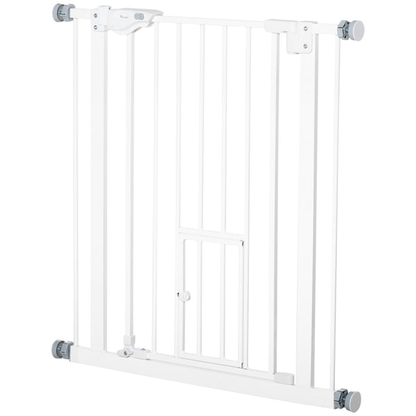 Barrière pour animaux extra large à fixation par pression avec chatière, blanche