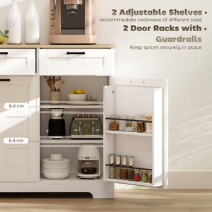 Armoire à poubelle basculante 13 gallon avec 2 tiroirs, étagères de porte et étagères réglables, blanche.