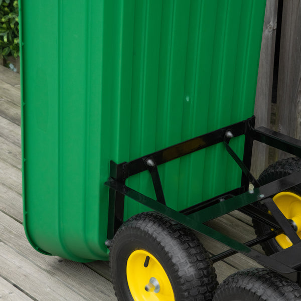 Chariot de jardin basculant 125 L à 4 roues robuste, vert