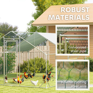 Large Metal Chicken Run with Waterproof & UV-Resistant Cover, Feeding Door, Hanging Feeder, Perch for 12-18 Chickens